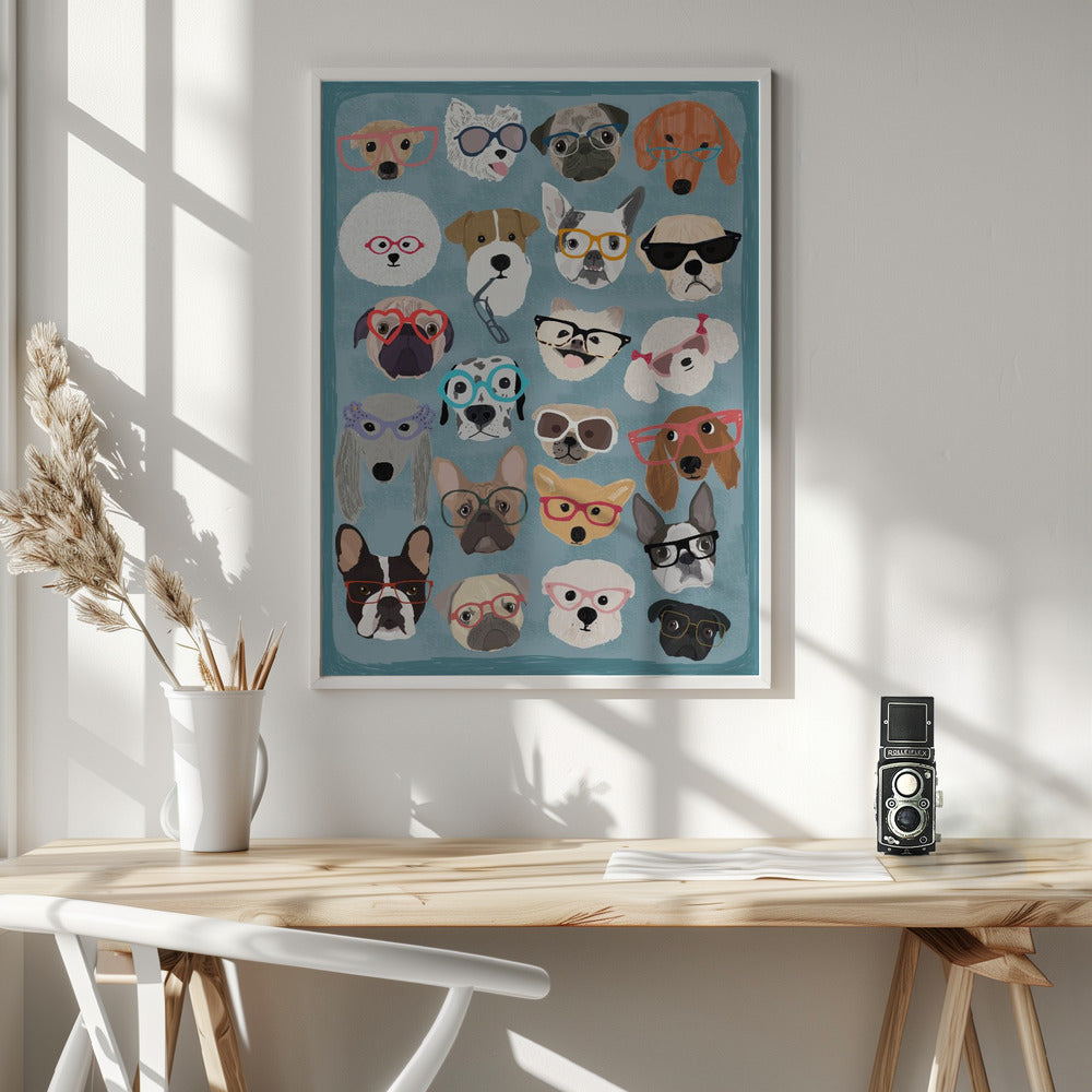 Puzzle Dogs In Glasses - Poster / Art Print - interiör
