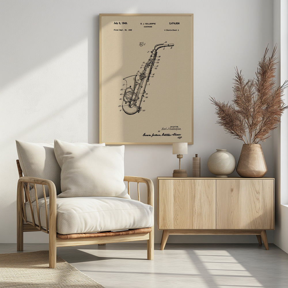 Saxophone Patent 1945 - Poster / Art Print - interiör