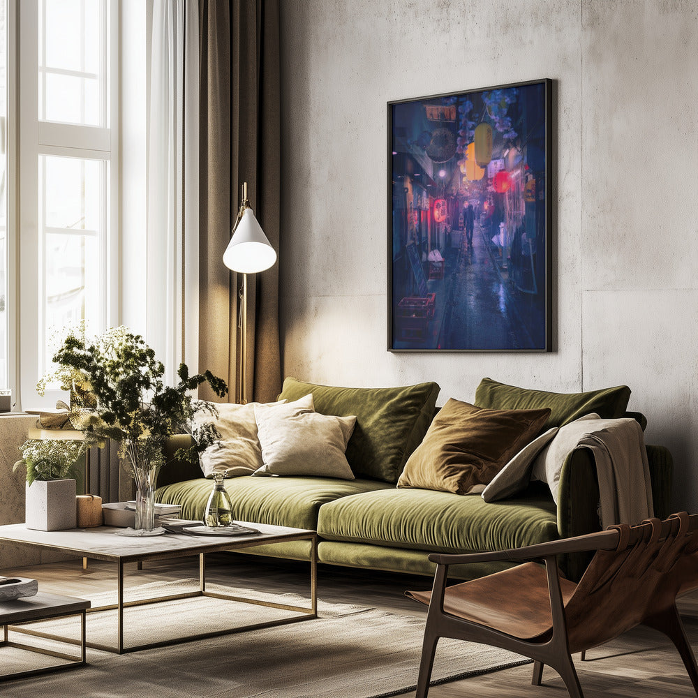 Tokyo Blue Rain - Poster / Art Print - interiör
