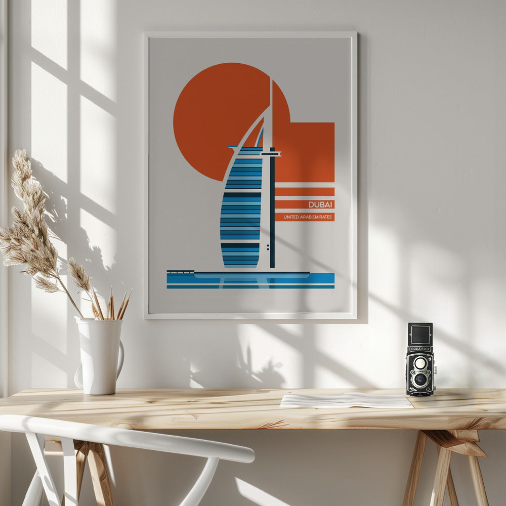 Dubai Burj Al Arab Minimalist Retro Travel Print - Poster / Art Print - interiör