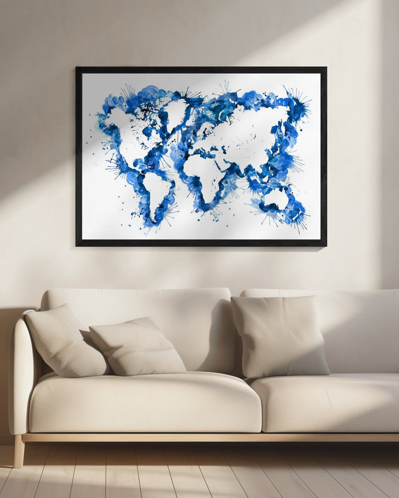 Blue strokes världskarta - Poster / Art Print - interiör