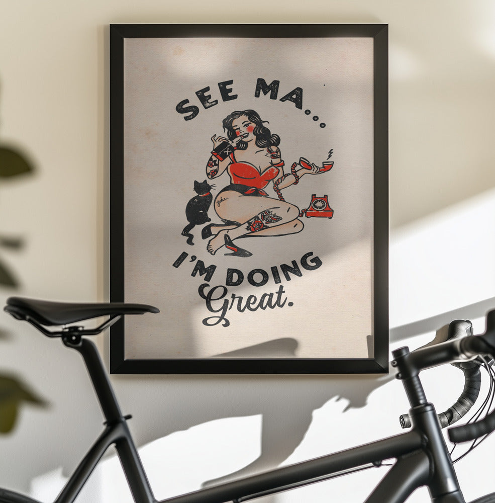 See Ma Poster Funny Vintage Pinup Girl & Cat - Poster / Art Print - interiör