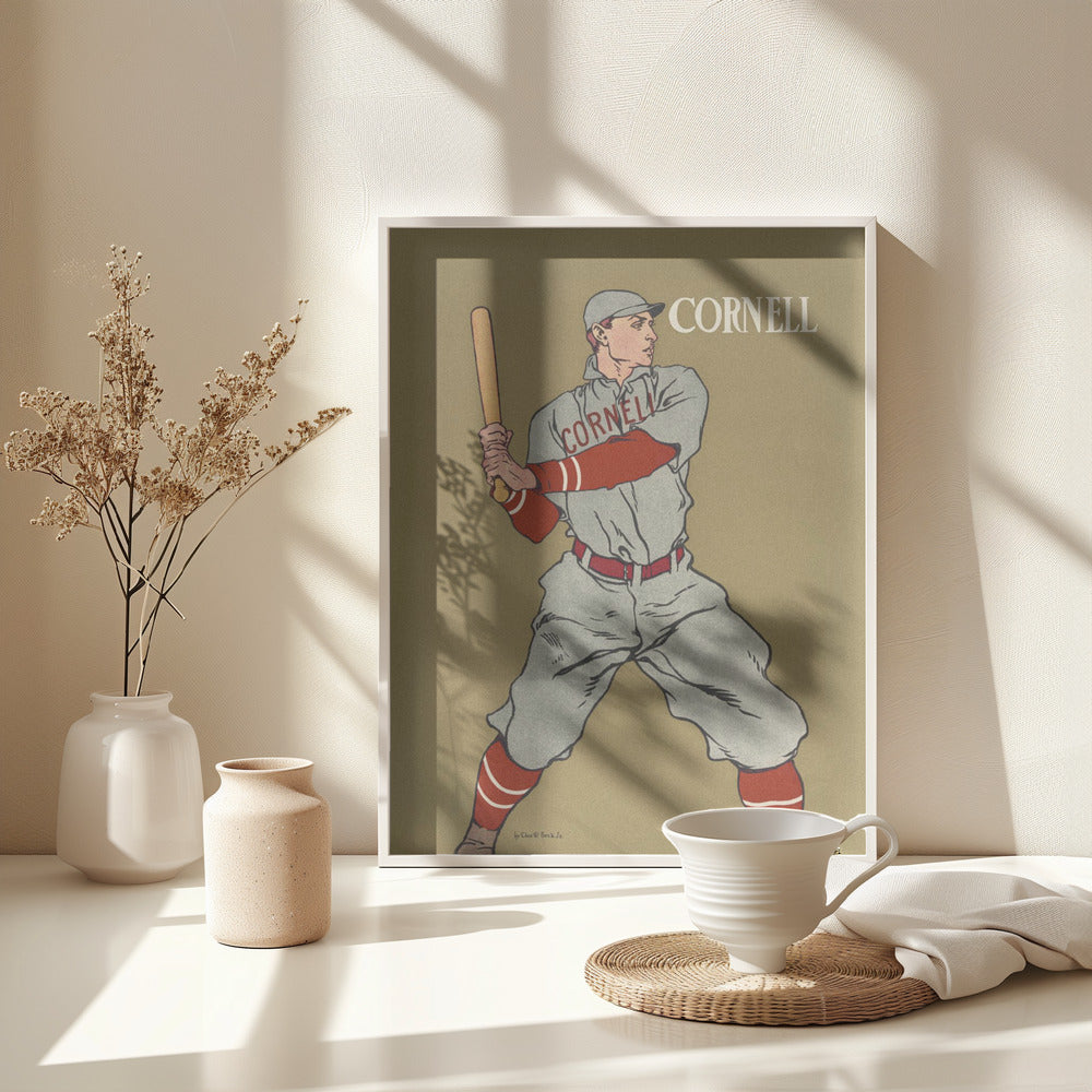 Vintage Drawing of a Baseball Player Holding a Bat - Poster / Art Print - interiör