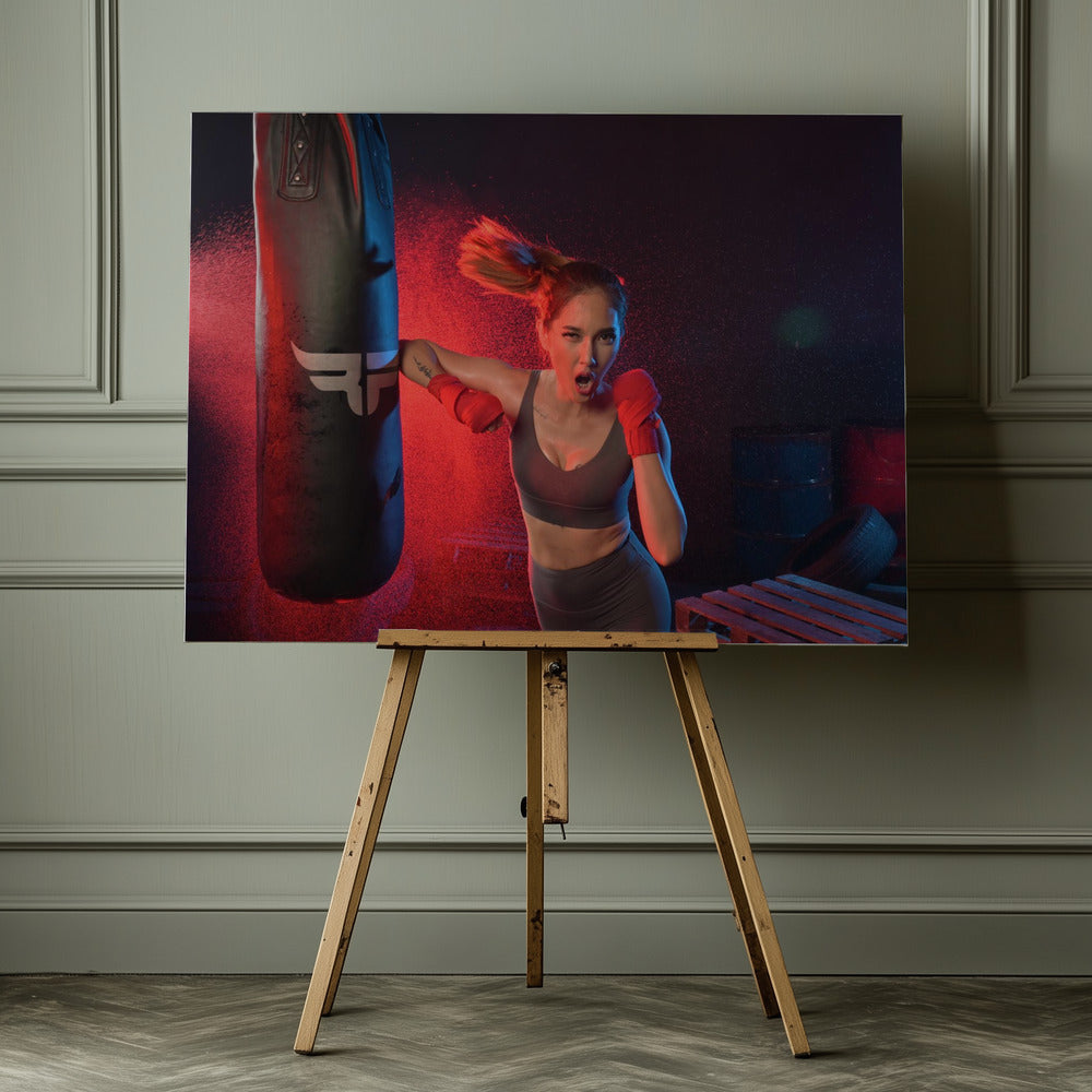 Portrait of lady boxer - Poster / Art Print - interiör
