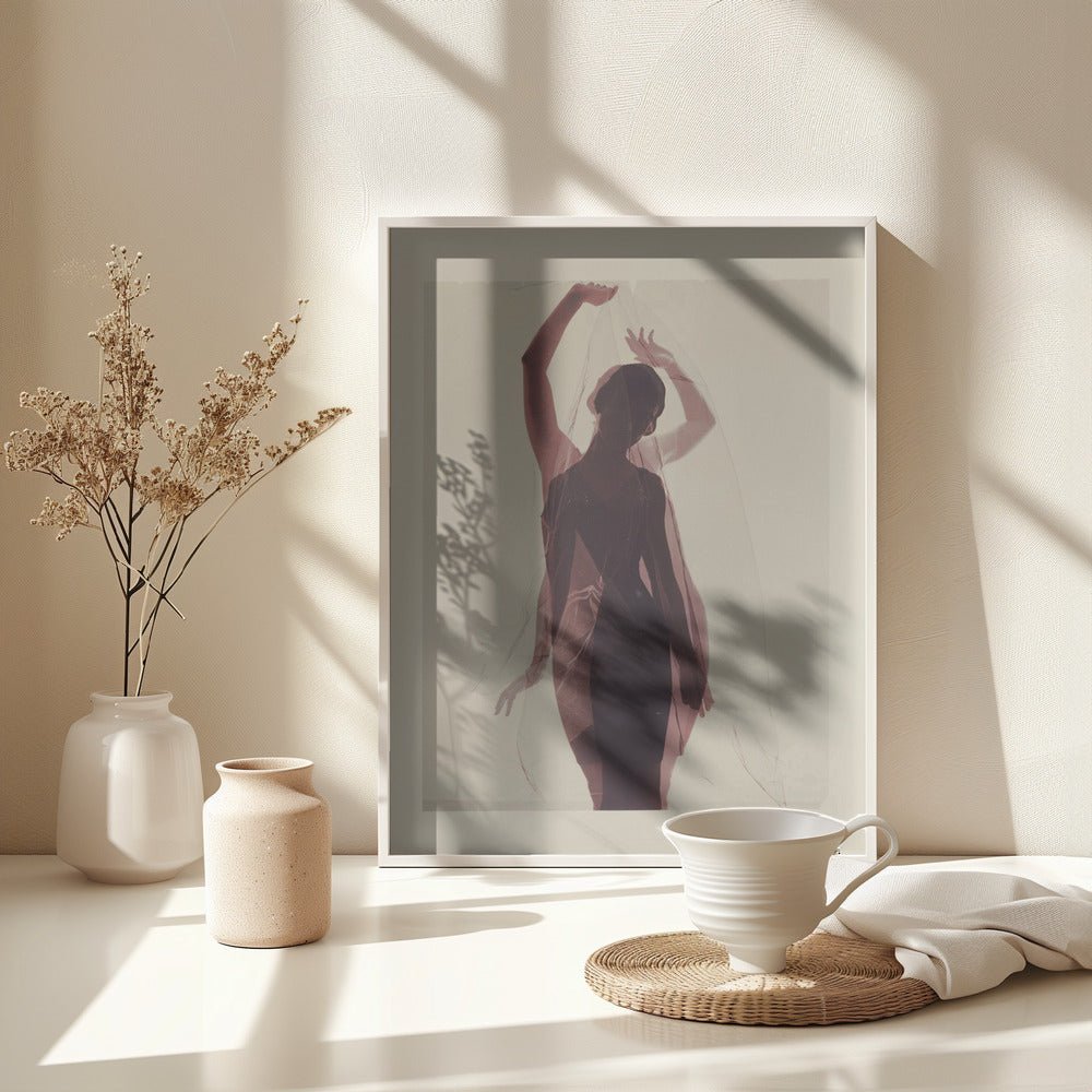 Silhouette of a Woman Draped in Sheer Fabric - Poster / Art Print - interiör