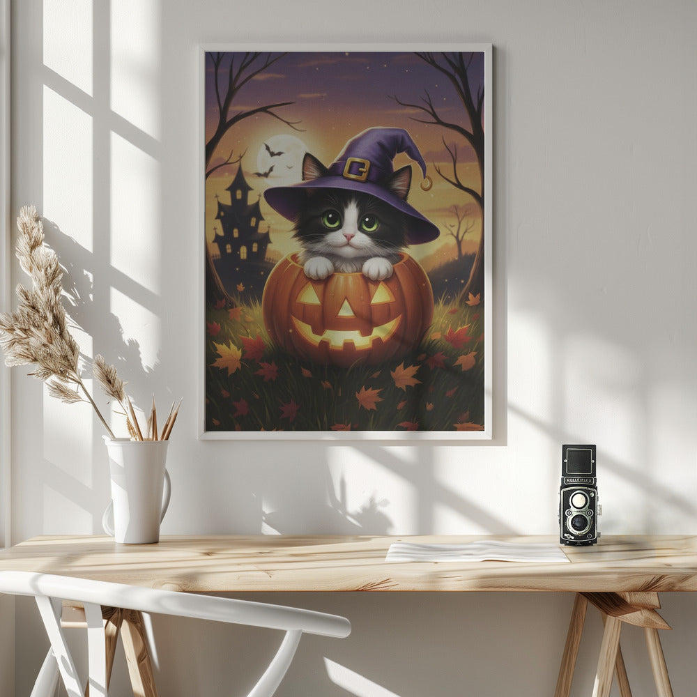 Kitten in a Pumpkin - Poster / Art Print - interiör