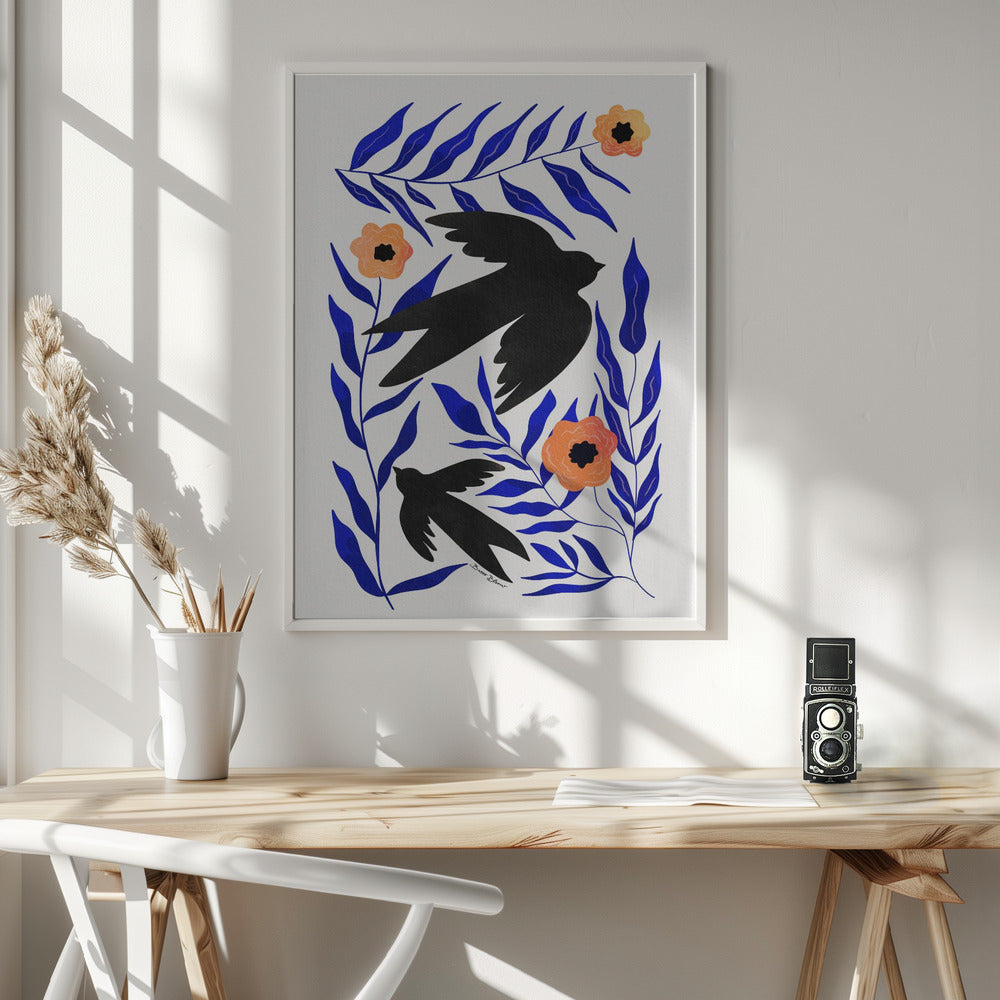 Swallow Flowers - Poster / Art Print - interiör