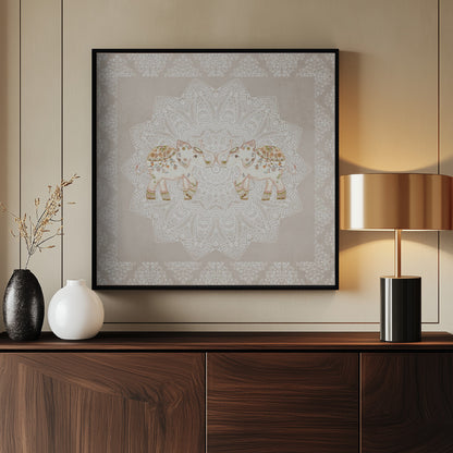 Indian Elephants Mandala - Poster / Art Print - interiör