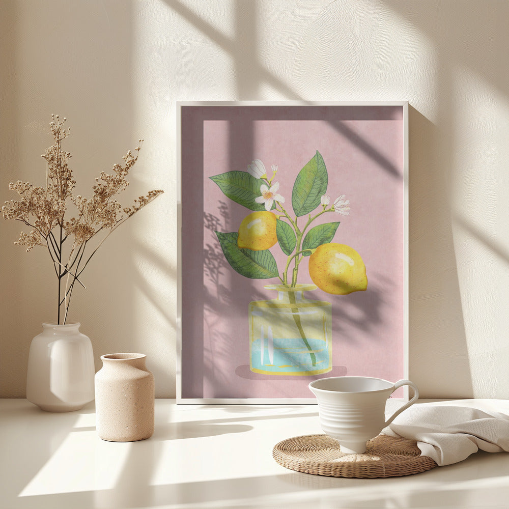 Lemon Bunch In Vase - Poster / Art Print - interiör