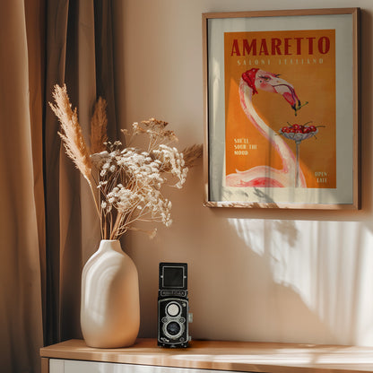 Amaretto Flamingo Art Deco Italian Cafe Travel Art - Poster / Art Print - interiör