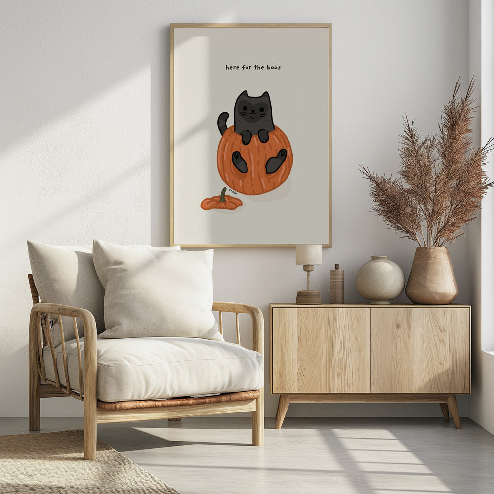 Black Cat Playfully Sitting In A Pumpkin - Poster / Art Print - interiör