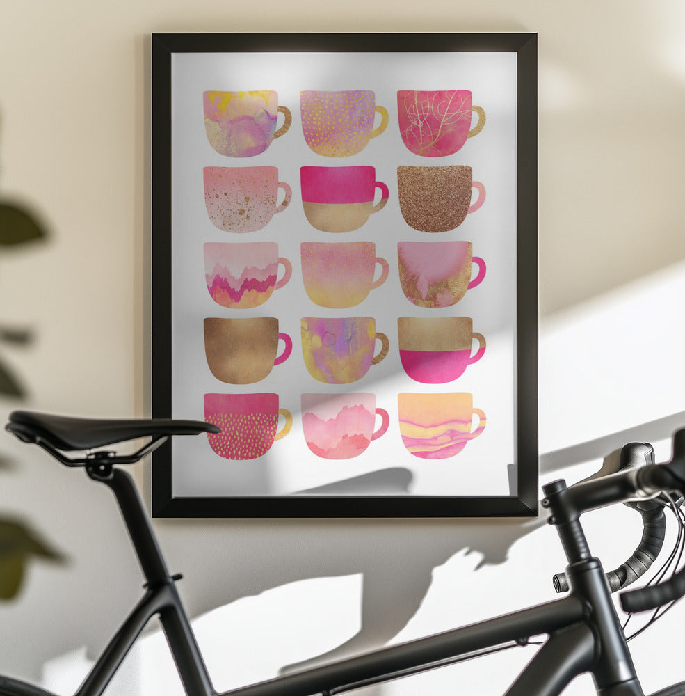 Pretty Pink Coffee Cups - Poster / Art Print - interiör