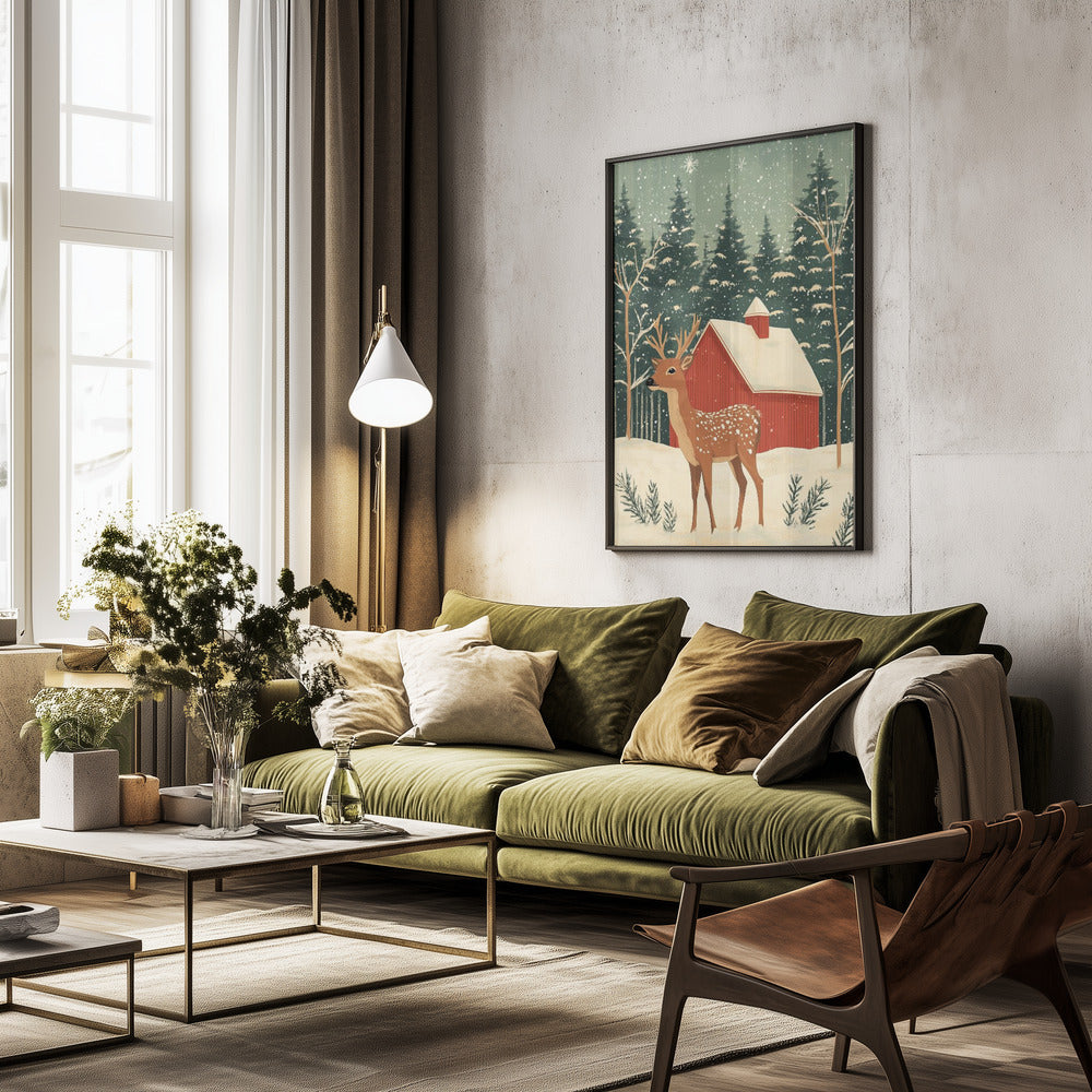 Deer Winter Holiday - Poster / Art Print - interiör