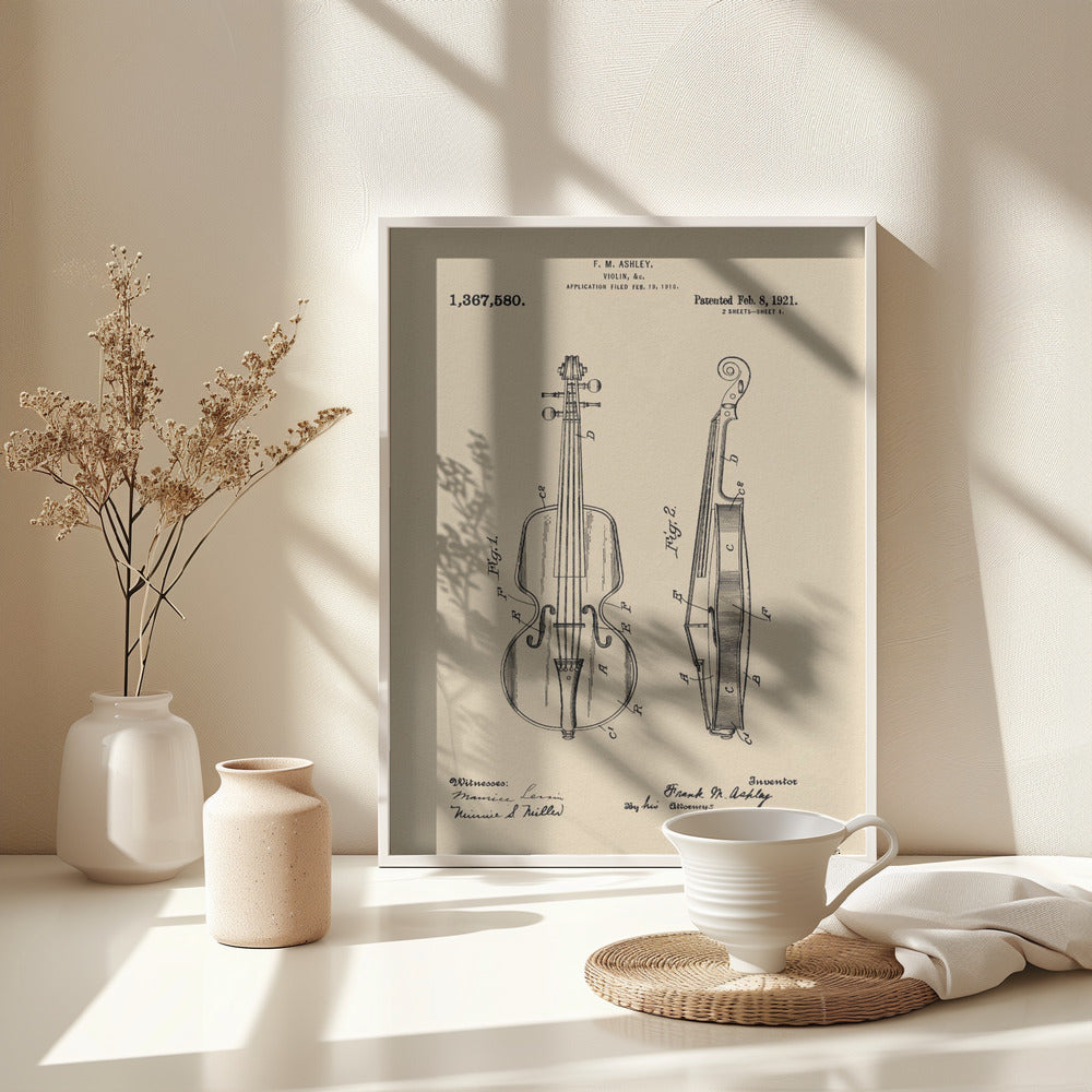 Violin Patent 1921 - Poster / Art Print - interiör