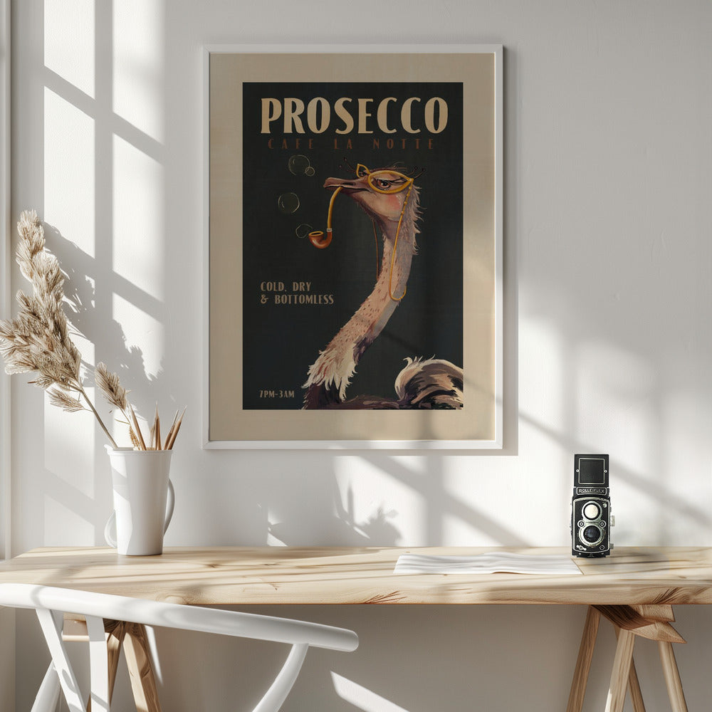 Art Deco Prosecco Wall Art Of An Ostrich - Poster / Art Print - interiör