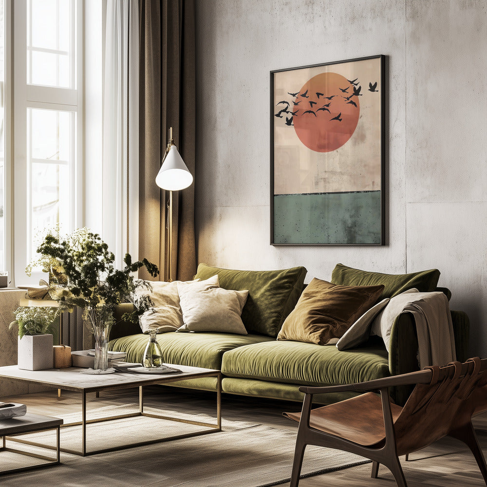 Birds Flying In the Sunset - Poster / Art Print - interiör