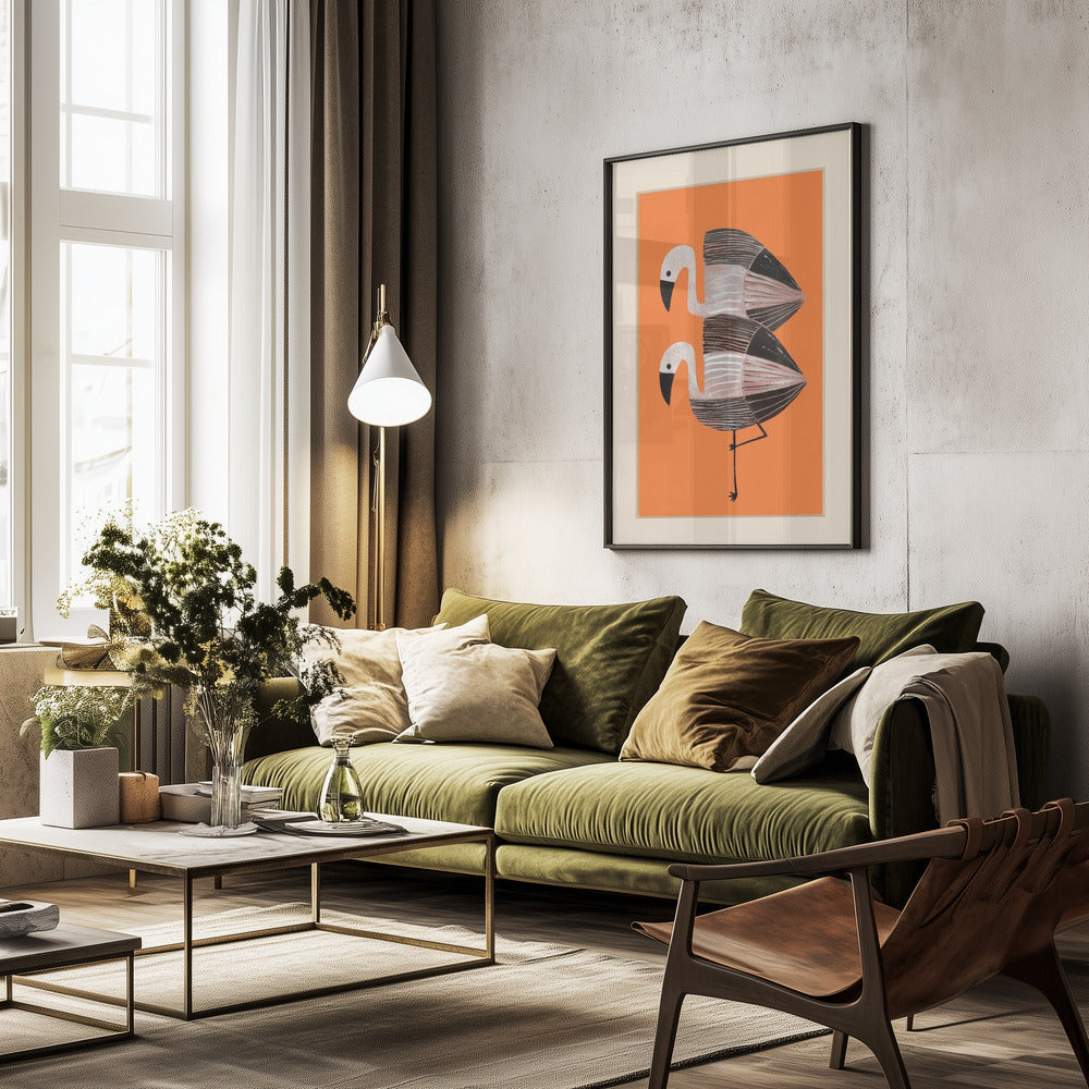 Tangerine Flamingos - Poster / Art Print - interiör