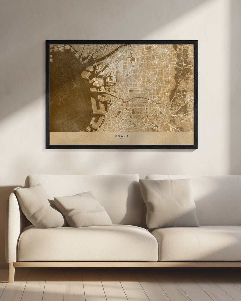 Sepia karta av Osaka - Poster / Art Print - interiör