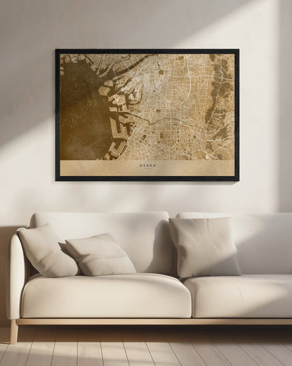 Sepia karta av Osaka - Poster / Art Print - interiör