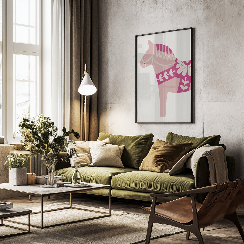 Rosa Dalahäst - Poster / Art Print - interiör