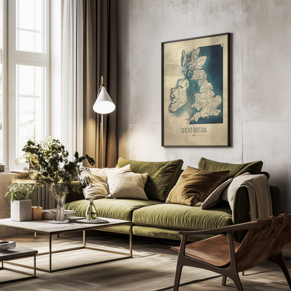 Storbritannien vintagekarta - Poster / Art Print - interiör