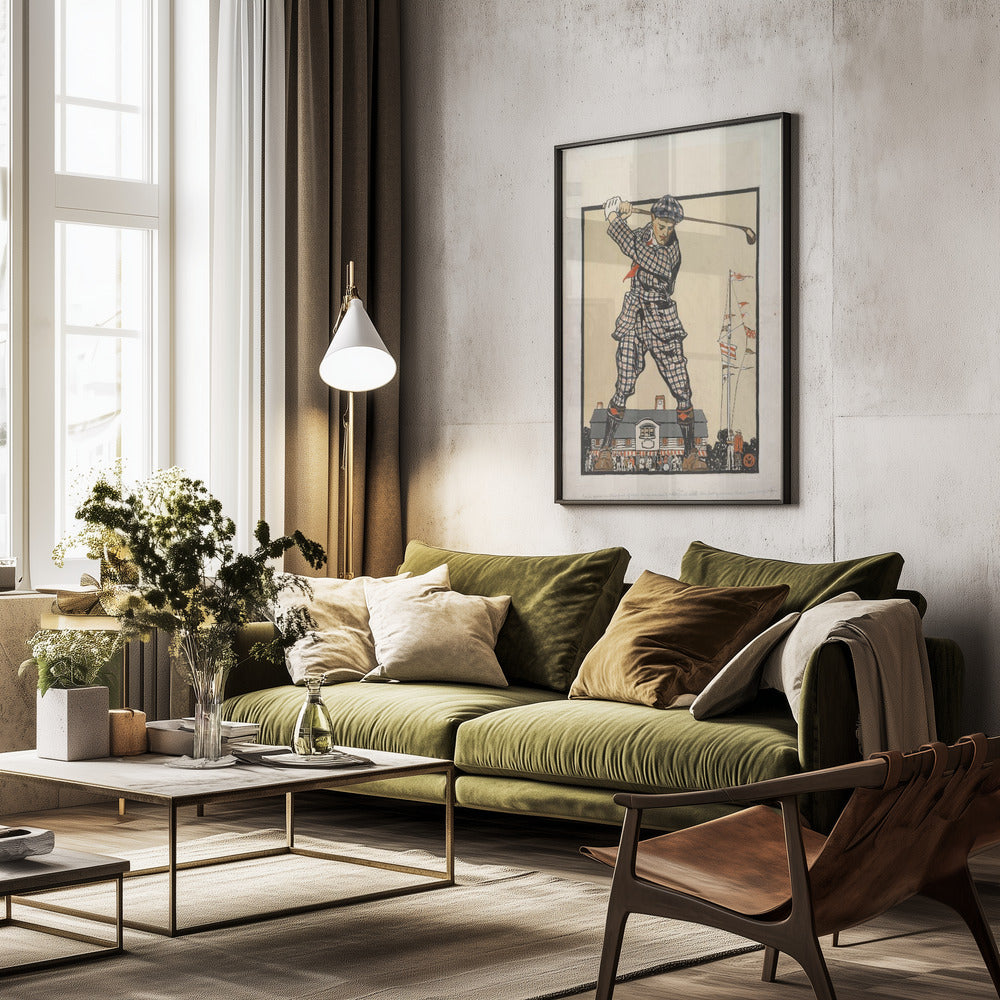 Man Swinging Golf Club (1915) - Poster / Art Print - interiör