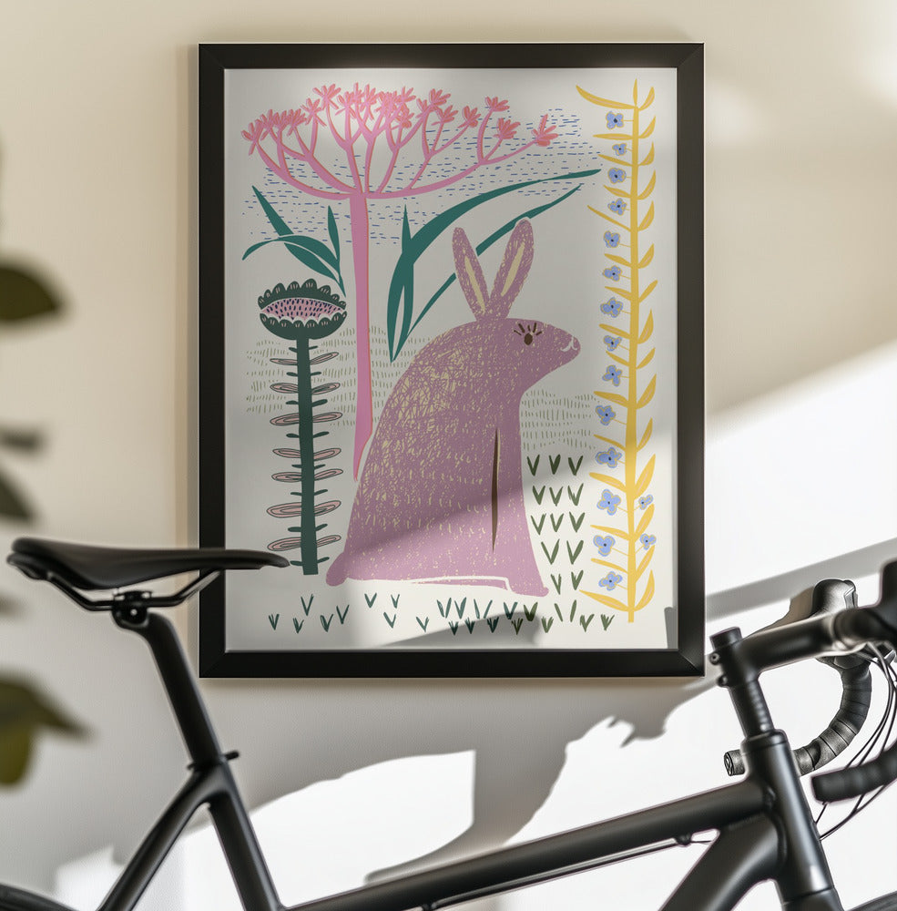Block print lilac bunny - Poster / Art Print - interiör