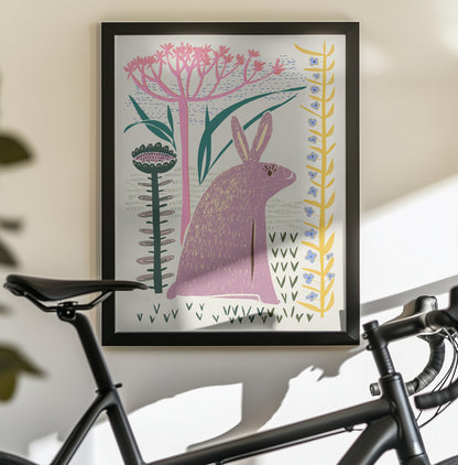 Block print lilac bunny - Poster / Art Print - interiör