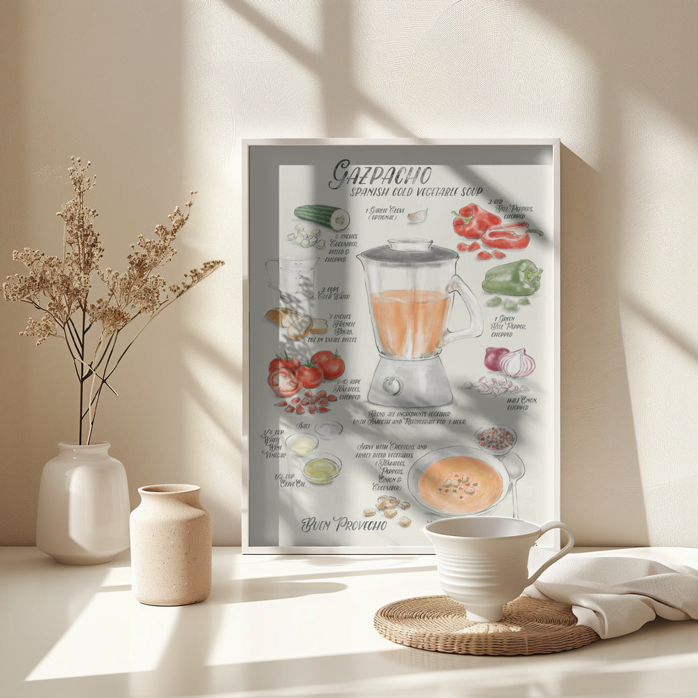 Gazpacho illustrated recipe in English - Poster / Art Print - interiör