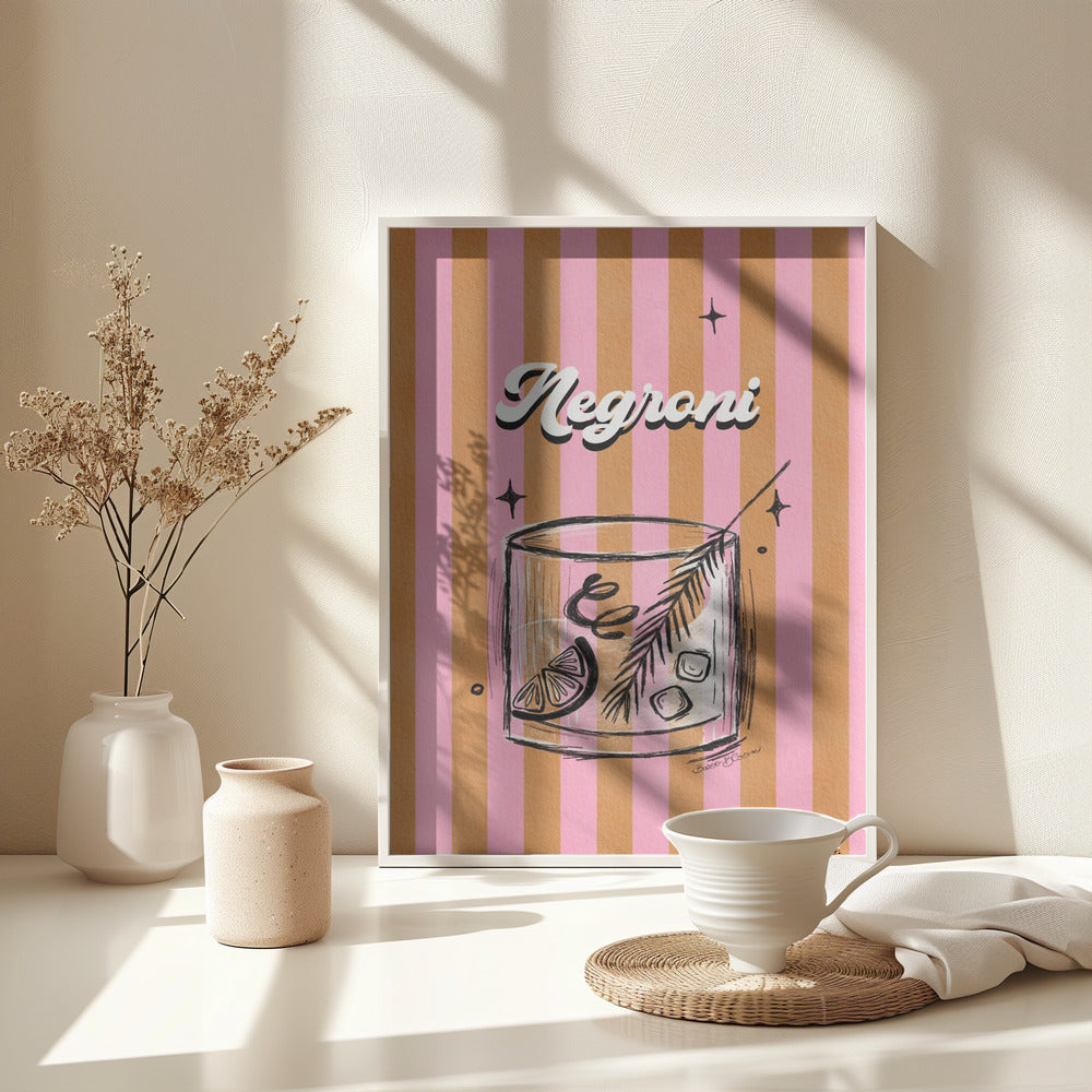 Negroni Drink on Stripes - Poster / Art Print - interiör