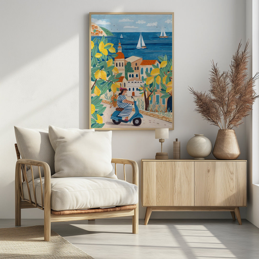 Travel poster woman on the Amalfi coast, Italy - Poster / Art Print - interiör