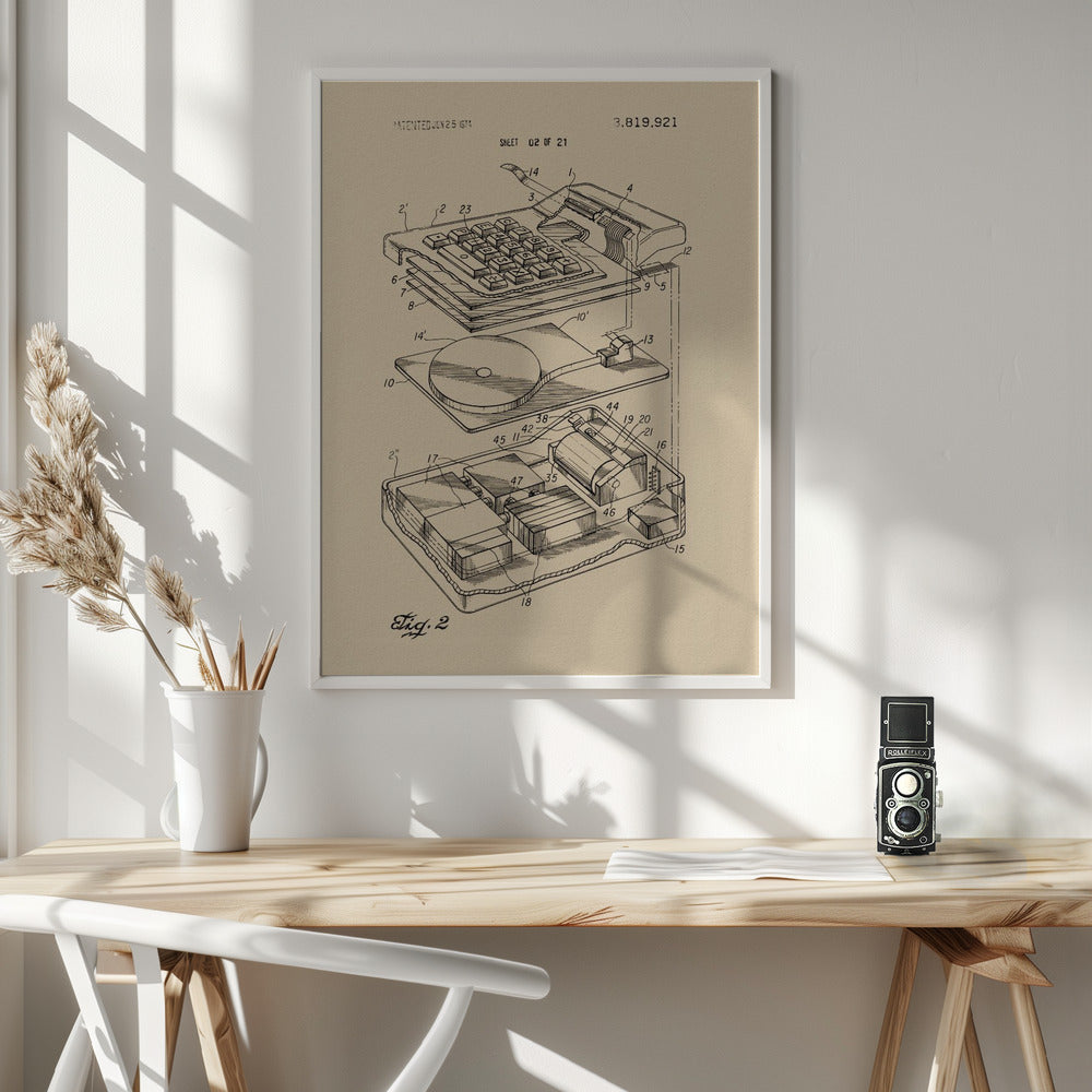 Electronic Calculator Patent 1974 - Poster / Art Print - interiör