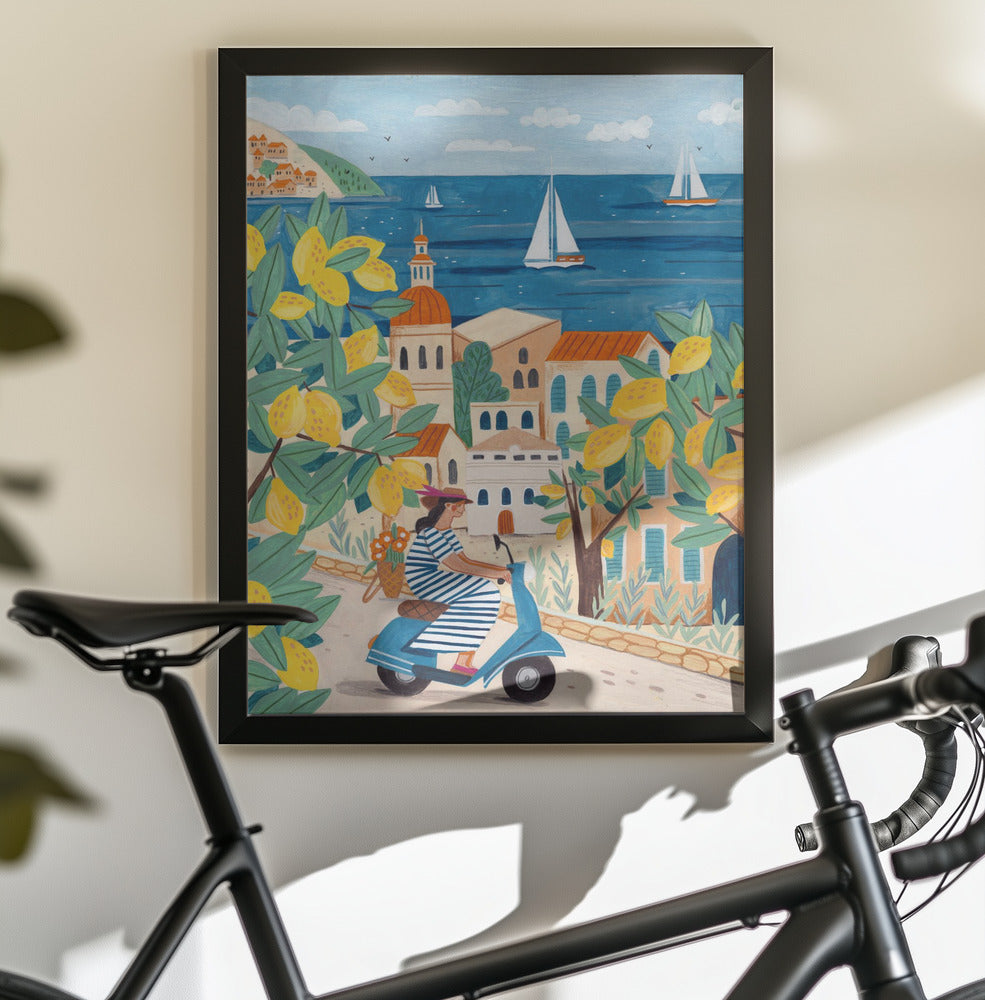 Travel poster woman on the Amalfi coast, Italy - Poster / Art Print - interiör