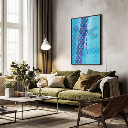 Dragonfly Silhouette with Vibrant Pixel Patterns - Poster / Art Print - interiör