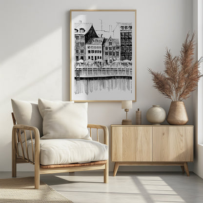 Nyhavn Canal: Copenhagen, Denmark City Drawing - Poster / Art Print - interiör