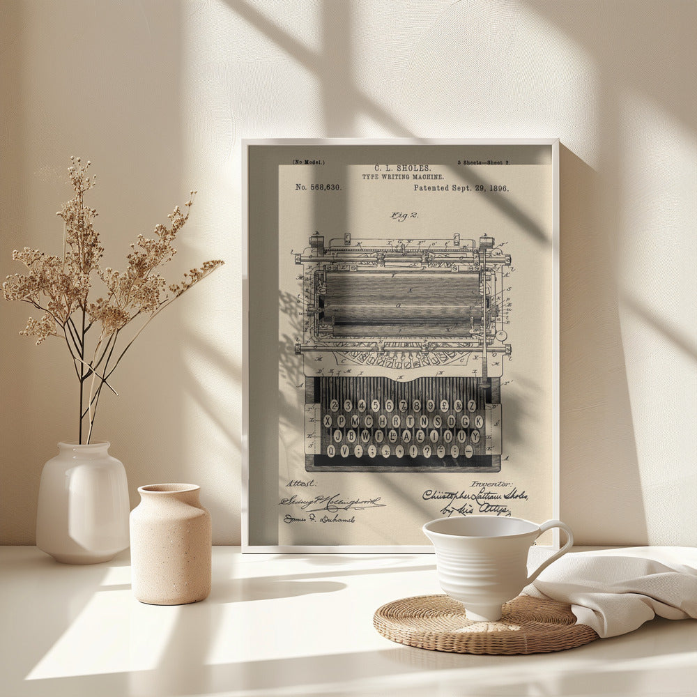Typewriter Patent 1896 - Poster / Art Print - interiör
