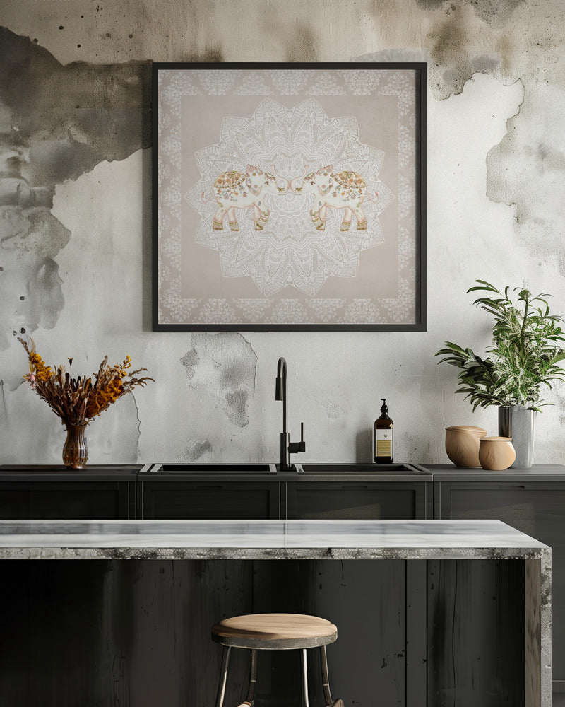 Indian Elephants Mandala - Poster / Art Print - interiör