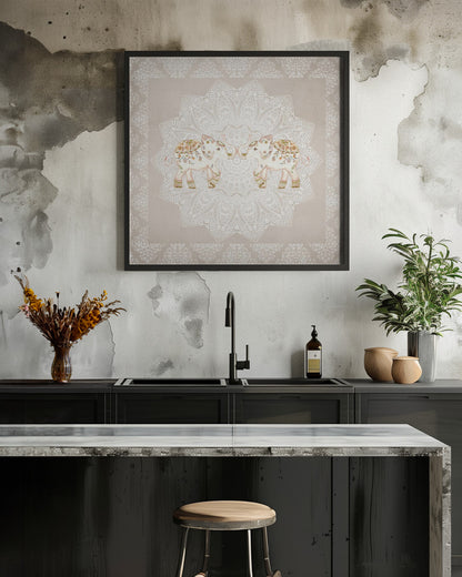Indian Elephants Mandala - Poster / Art Print - interiör