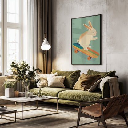 Bunny On Skateboard - Poster / Art Print - interiör