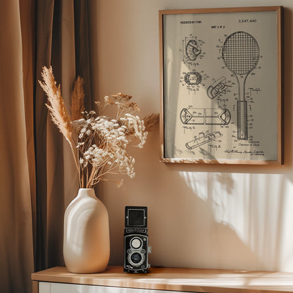 Tennis Racket Patent 1970 - Poster / Art Print - interiör