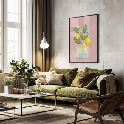 Lemon Bunch In Vase - Poster / Art Print - interiör