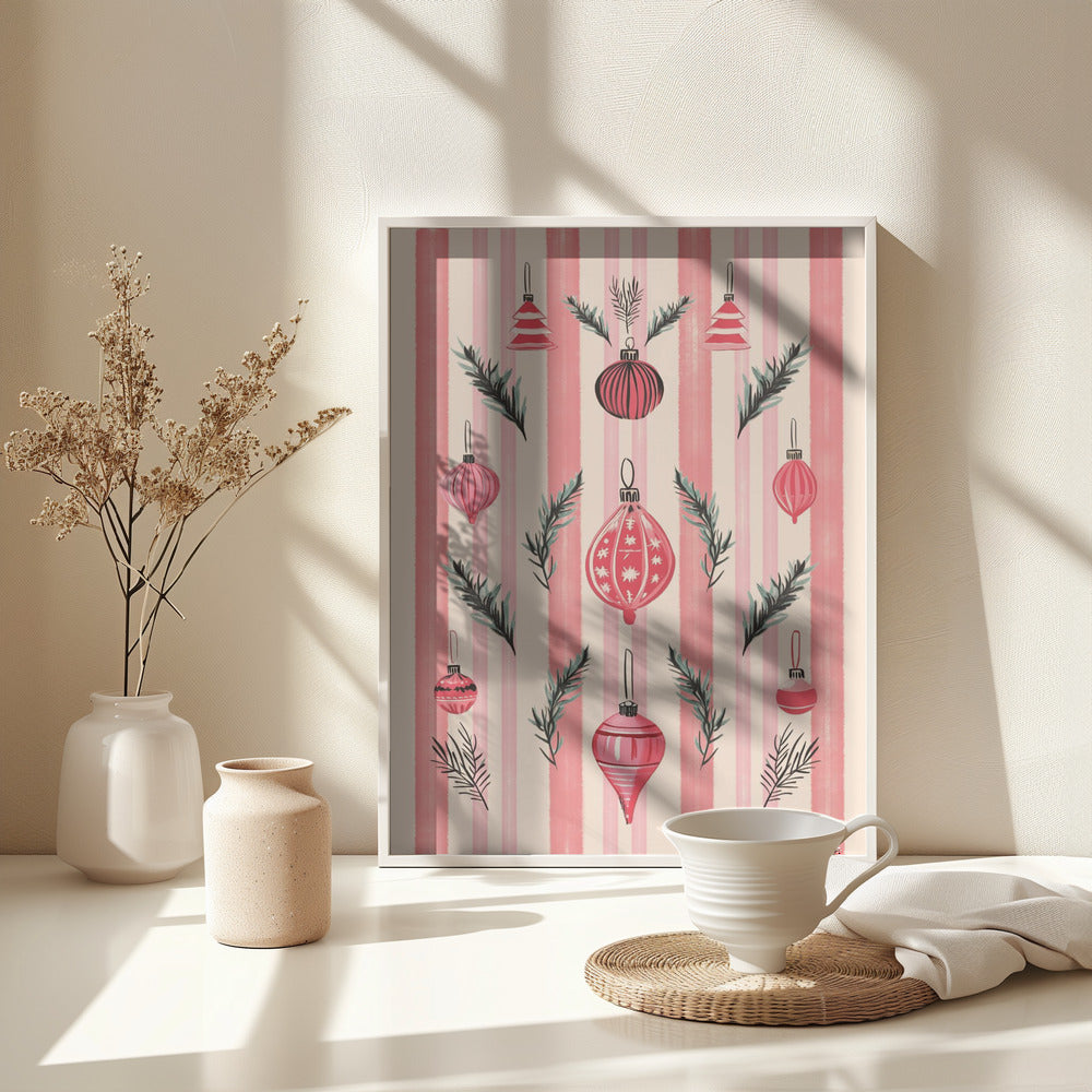 Pink Christmas Baubles - Poster / Art Print - interiör
