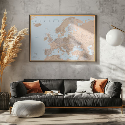 Neutral detaljerad karta av Europa - Poster / Art Print - interiör