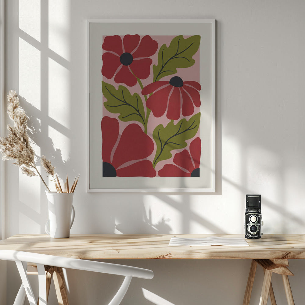 Stylized Red Flowers No 1 - Poster / Art Print - interiör