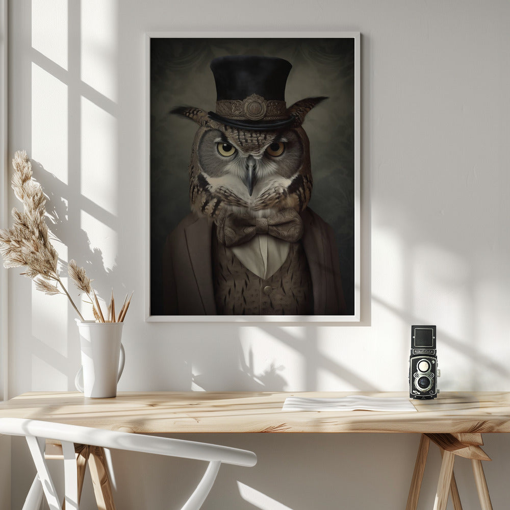 Dapper Owl Gentleman - Poster / Art Print - interiör
