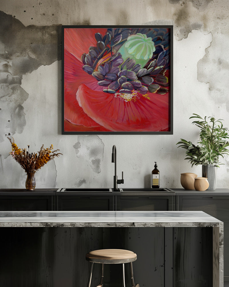 Honey Bee In Poppy Flower - Poster / Art Print - interiör
