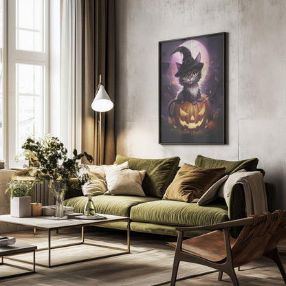 Cute Kitten On a Pumpkin - Poster / Art Print - interiör