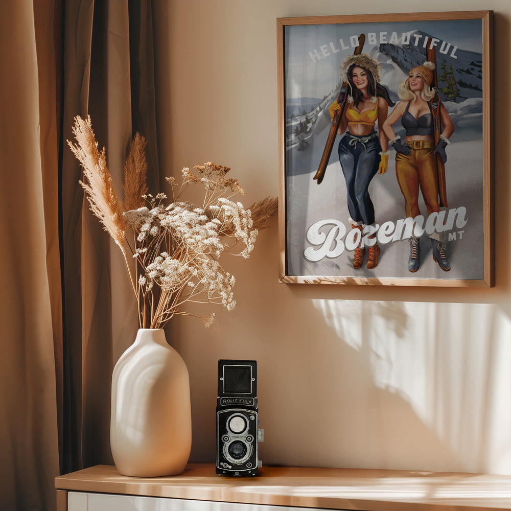 Hello Beautiful Bozeman Montana Ski Pinup Girls - Poster / Art Print - interiör