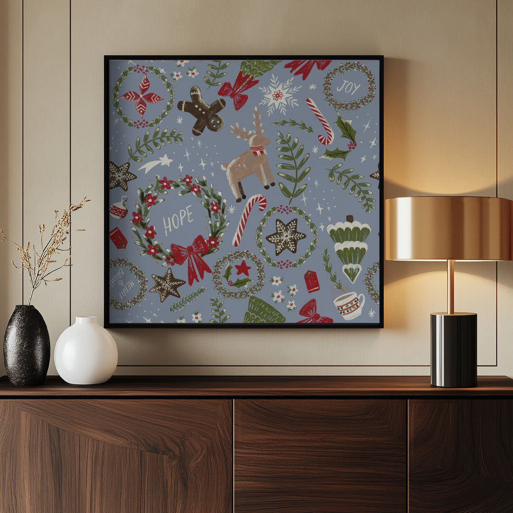 Magical Christmas Blue Pattern - Poster / Art Print - interiör
