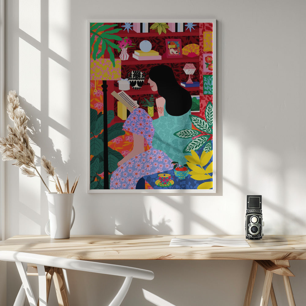 Girl Reading Her Favorite Book - Poster / Art Print - interiör